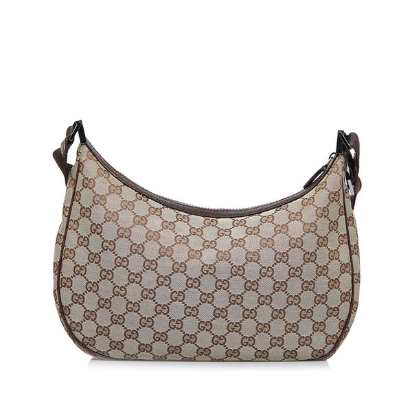 グッチ GGキャンバス ショルダーバッグ ホーボーバッグ 122790 ベージュ ブラウン キャンバス レザー レディース GUCCI 【中古】