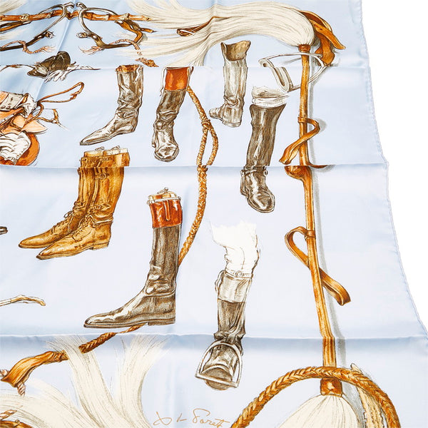 エルメス カレ90 A propos de Bottes ブーツについて スカーフ ライトブルー シルク レディース HERMES 【中古】