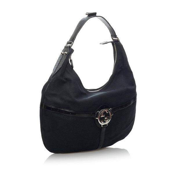 グッチ インターロッキングG ワンショルダーバッグ 114871 ブラック キャンバス レザー レディース GUCCI 【中古】