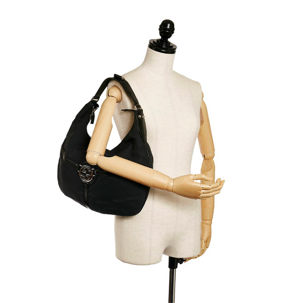 グッチ インターロッキングG ワンショルダーバッグ 114871 ブラック キャンバス レザー レディース GUCCI 【中古】