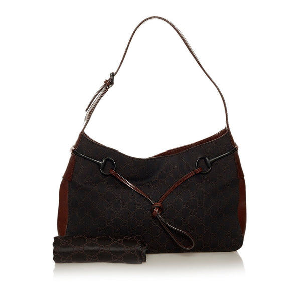 グッチ GGキャンバス ホースビット ワンショルダー 101975 ダークブラウン キャンバス レザー レディース GUCCI 【中古】