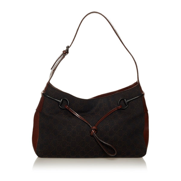 グッチ GGキャンバス ホースビット ワンショルダー 101975 ダークブラウン キャンバス レザー レディース GUCCI 【中古】