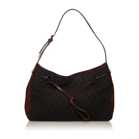 グッチ GGキャンバス ホースビット ワンショルダー 101975 ダークブラウン キャンバス レザー レディース GUCCI 【中古】
