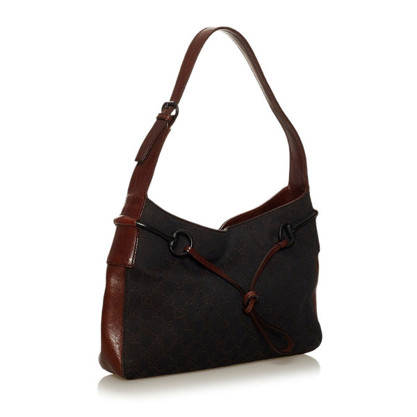 グッチ GGキャンバス ホースビット ワンショルダー 101975 ダークブラウン キャンバス レザー レディース GUCCI 【中古】