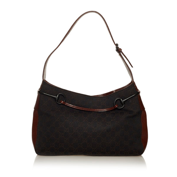 グッチ GGキャンバス ホースビット ワンショルダー 101975 ダークブラウン キャンバス レザー レディース GUCCI 【中古】