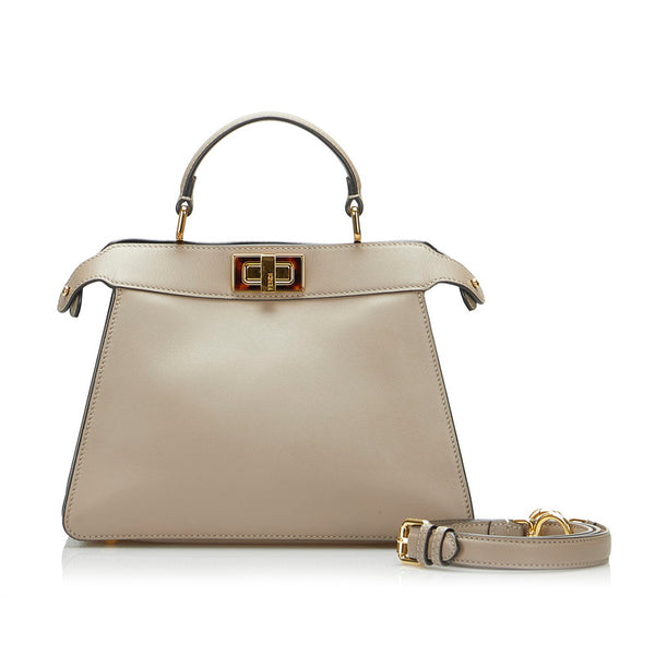 フェンディ ピーカブー アイシーユー スモール  ハンドバッグ ショルダーバッグ 2WAY 8BN327 グレージュ グレー レザー レディース FENDI 【中古】