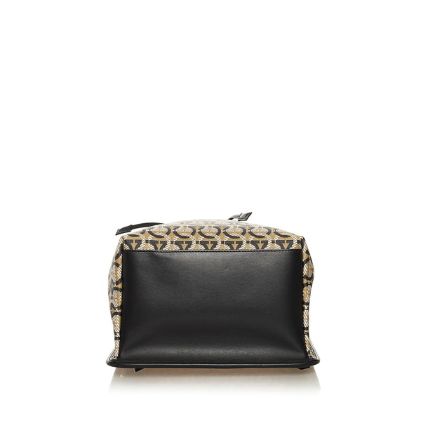 サルヴァトーレフェラガモ ガンチーニ リュック バックパック FZ-21 H988 ベージュ ブラック PVC レザー レディース Salvatore Ferragamo 【中古】