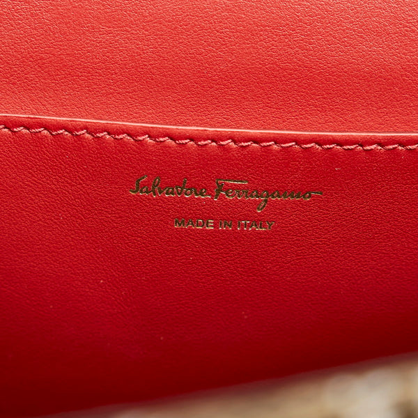 サルヴァトーレフェラガモ ガンチーニ リュック バックパック FZ-21 H988 ベージュ ブラック PVC レザー レディース Salvatore Ferragamo 【中古】