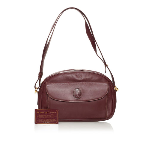 カルティエ マスト 肩掛け ショルダーバッグ ワインレッド レザー レディース CARTIER 【中古】