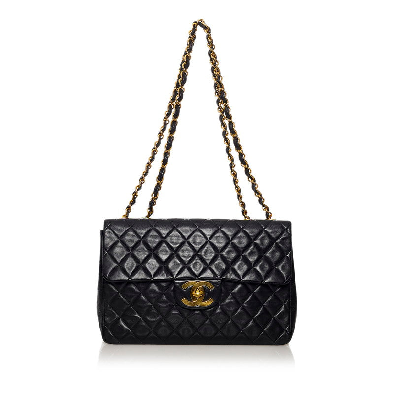 シャネル デカマトラッセ ココマーク チェーン ショルダーバッグ ブラック ラムスキン レディース CHANEL 【中古】