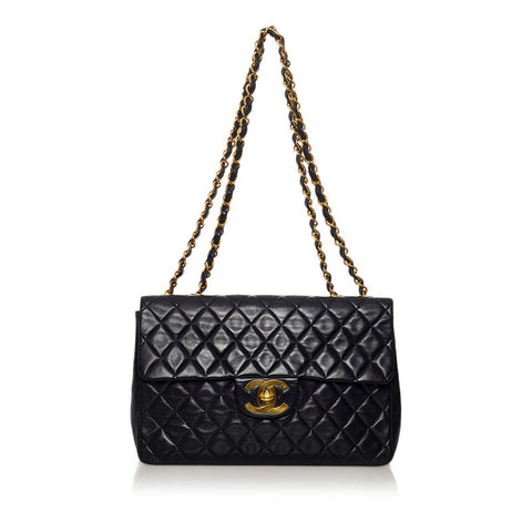 シャネル デカマトラッセ ココマーク チェーン ショルダーバッグ ブラック ラムスキン レディース CHANEL 【中古】