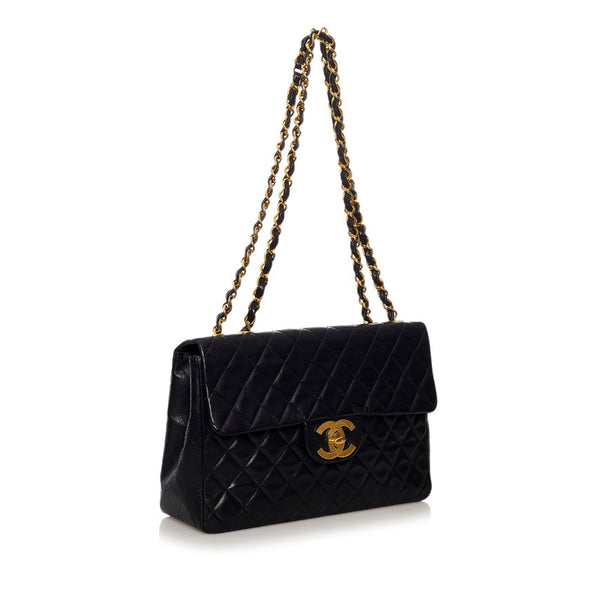 シャネル デカマトラッセ ココマーク チェーン ショルダーバッグ ブラック ラムスキン レディース CHANEL 【中古】