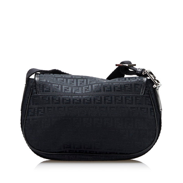 フェンディ ズッキーノ 斜め掛け ショルダーバッグ ブラック キャンバス レザー レディース FENDI 【中古】