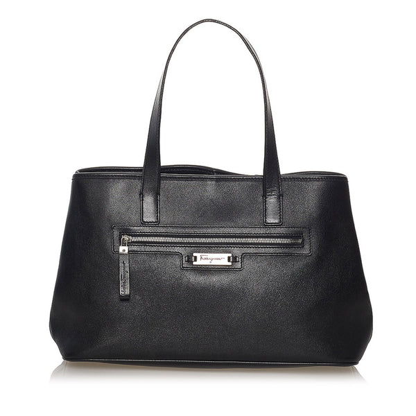 サルヴァトーレフェラガモ ガンチーニ ロゴ ハンドバッグ ブラック レザー レディース Salvatore Ferragamo 【中古】