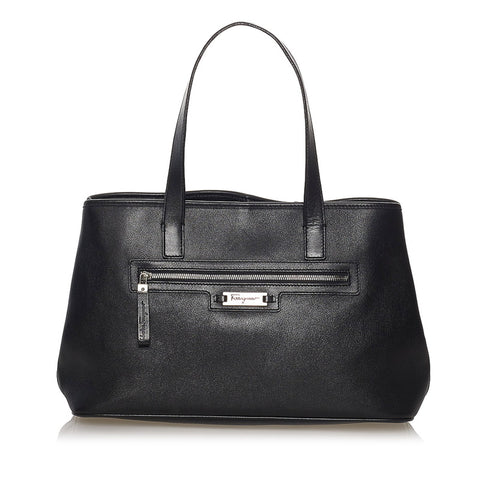 サルヴァトーレフェラガモ ガンチーニ ロゴ ハンドバッグ ブラック レザー レディース Salvatore Ferragamo 【中古】