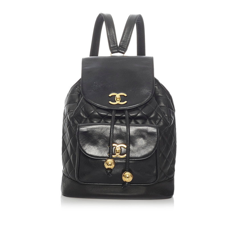 シャネル マトラッセ ココマーク  ブラック ラムスキン チェーン リュック バックパック レディース CHANEL 【中古】