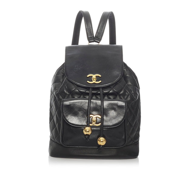 シャネル マトラッセ ココマーク  ブラック ラムスキン チェーン リュック バックパック レディース CHANEL 【中古】
