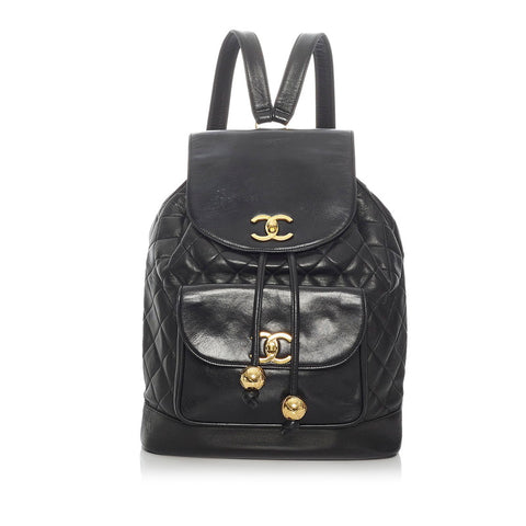 シャネル マトラッセ ココマーク  ブラック ラムスキン チェーン リュック バックパック レディース CHANEL 【中古】