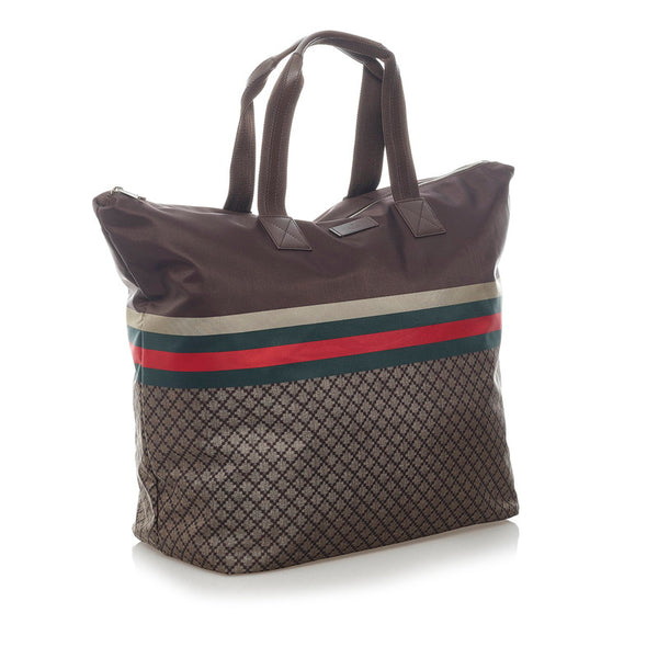 グッチ ディアマンテ シェリーライン トートバッグ 268106 ブラウン ナイロン レザー レディース GUCCI 【中古】