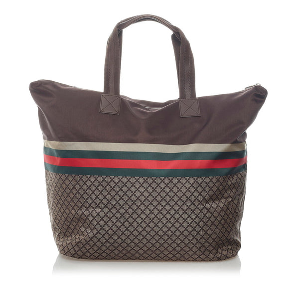 グッチ ディアマンテ シェリーライン トートバッグ 268106 ブラウン ナイロン レザー レディース GUCCI 【中古】