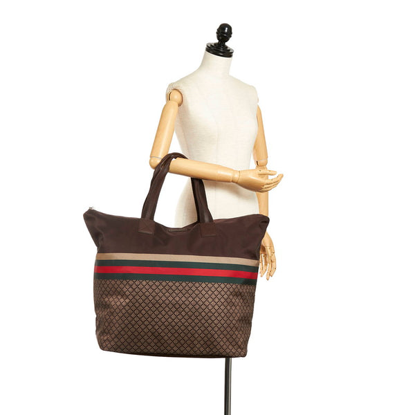 グッチ ディアマンテ シェリーライン トートバッグ 268106 ブラウン ナイロン レザー レディース GUCCI 【中古】