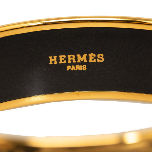 エルメス エマイユGM 三連馬 七宝焼 バングル ゴールド ブラック メッキ レディース HERMES 【中古】