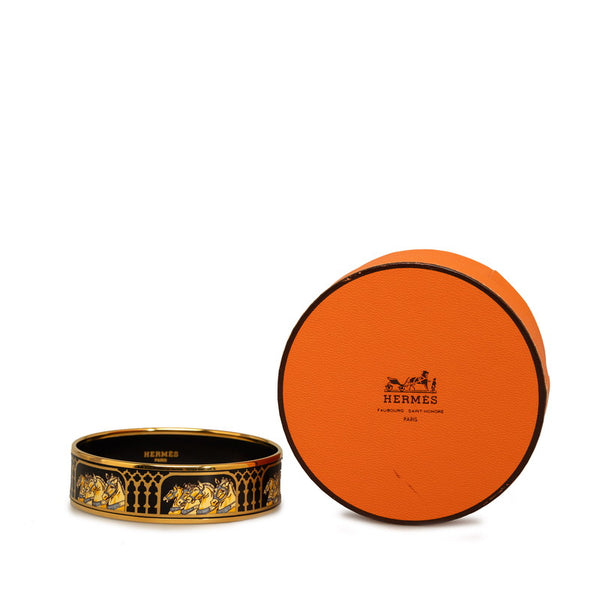 エルメス エマイユGM 三連馬 七宝焼 バングル ゴールド ブラック メッキ レディース HERMES 【中古】