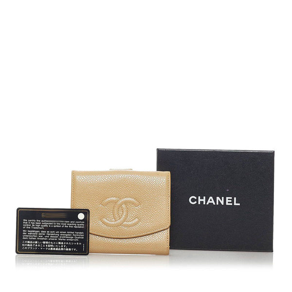 シャネル ココマーク 二つ折り財布 A13496 ベージュ キャビアスキン レディース CHANEL 【中古】