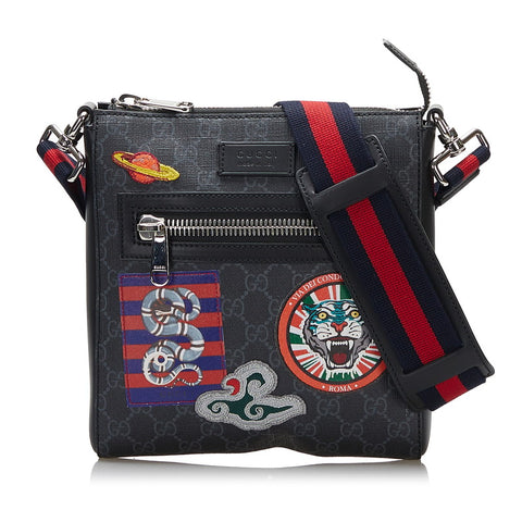 グッチ GGスプリーム クーリエ 斜め掛け ショルダーバッグ メッセンジャーバッグ 547751 ブラック マルチカラー PVC キャンバス メンズ GUCCI 【中古】