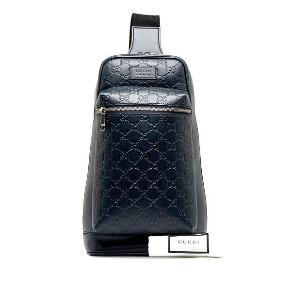 グッチ グッチシマ JAPAN EXCLUSIVE ボディバッグ ウエストバッグ ショルダーバック 450970 ネイビー レザー メンズ GUCCI 【中古】