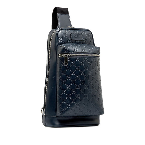 グッチ グッチシマ JAPAN EXCLUSIVE ボディバッグ ウエストバッグ ショルダーバック 450970 ネイビー レザー メンズ GUCCI 【中古】