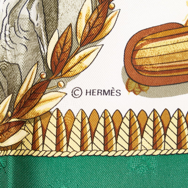 エルメス カレ90 NAPOLEON ナポレオン スカーフ グリーン  シルク レディース HERMES 【中古】