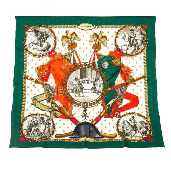 エルメス カレ90 NAPOLEON ナポレオン スカーフ グリーン  シルク レディース HERMES 【中古】