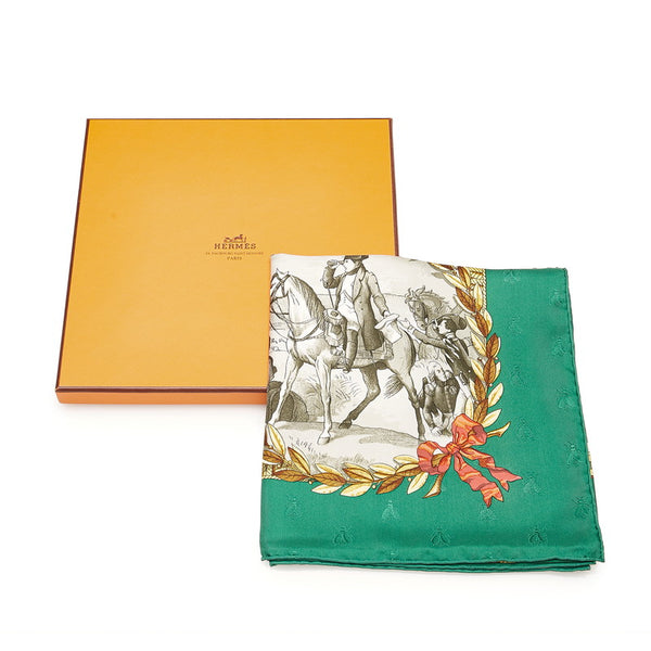 エルメス カレ90 NAPOLEON ナポレオン スカーフ グリーン  シルク レディース HERMES 【中古】