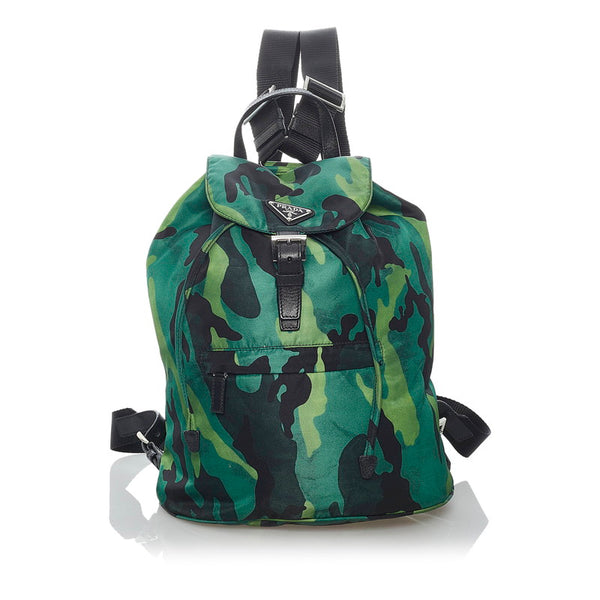 プラダ カモフラージュ グリーン ナイロン レザー リュック バックパック メンズ PRADA 【中古】