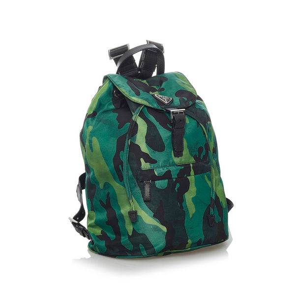 プラダ カモフラージュ グリーン ナイロン レザー リュック バックパック メンズ PRADA 【中古】