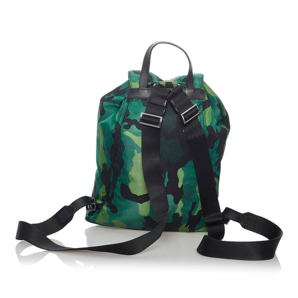 プラダ カモフラージュ グリーン ナイロン レザー リュック バックパック メンズ PRADA 【中古】