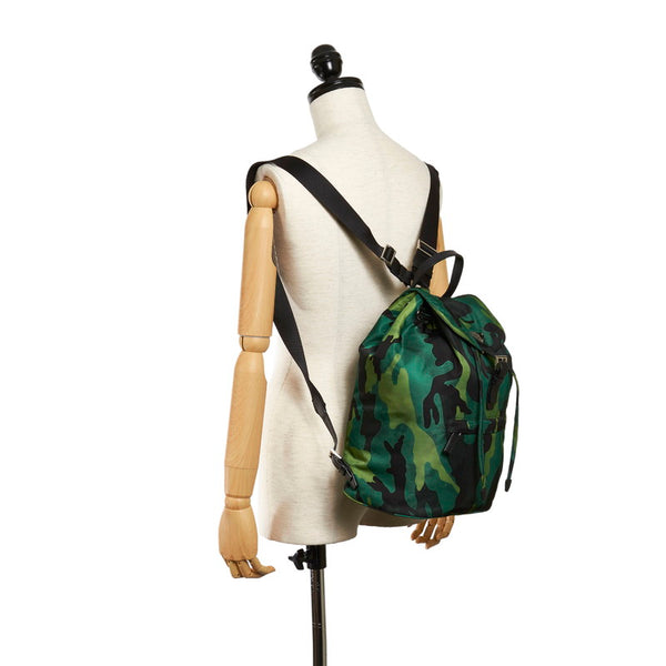 プラダ カモフラージュ グリーン ナイロン レザー リュック バックパック メンズ PRADA 【中古】