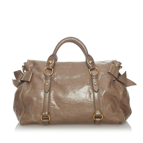 ミュウミュウ サイドリボン ハンドバッグ ショルダーバッグ 2WAY グレージュ レザー レディース MIUMIU 【中古】