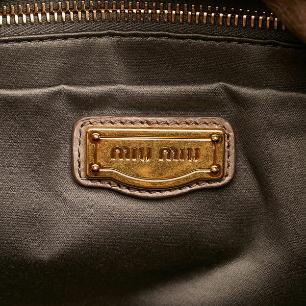 ミュウミュウ サイドリボン ハンドバッグ ショルダーバッグ 2WAY グレージュ レザー レディース MIUMIU 【中古】