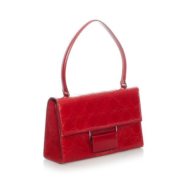 サルヴァトーレフェラガモ ガンチーニ型押し ハンドバッグ ショルダーバッグ  レッド レザー レディース Salvatore Ferragamo 【中古】