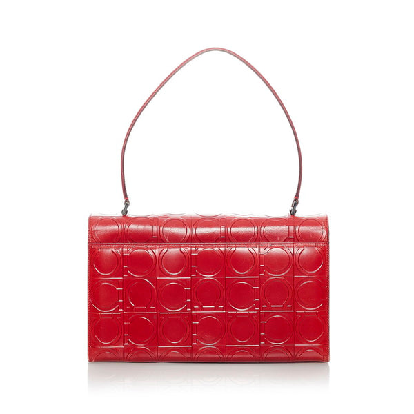 サルヴァトーレフェラガモ ガンチーニ型押し ハンドバッグ ショルダーバッグ  レッド レザー レディース Salvatore Ferragamo 【中古】