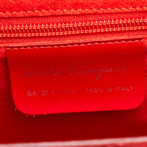 サルヴァトーレフェラガモ ガンチーニ型押し ハンドバッグ ショルダーバッグ  レッド レザー レディース Salvatore Ferragamo 【中古】