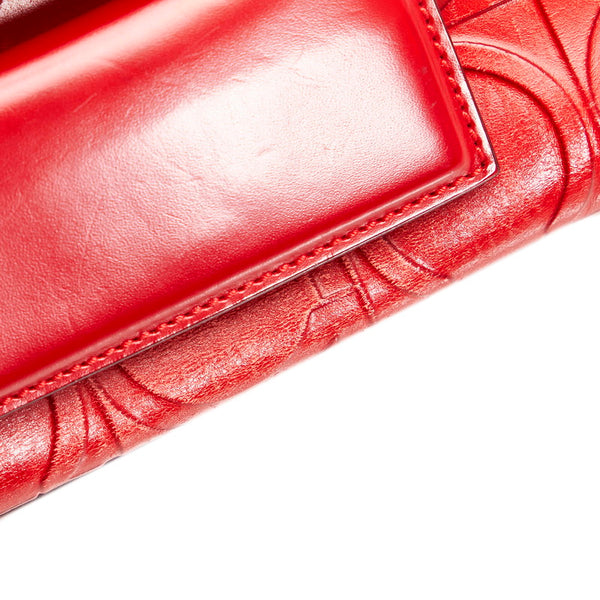 サルヴァトーレフェラガモ ガンチーニ型押し ハンドバッグ ショルダーバッグ  レッド レザー レディース Salvatore Ferragamo 【中古】