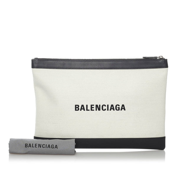 バレンシアガ 373340 9260 W 568024 ホワイト ブラック キャンバス レザー クラッチバッグ レディース BALENCIAGA 【中古】
