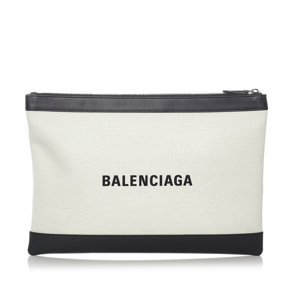 バレンシアガ 373340 9260 W 568024 ホワイト ブラック キャンバス レザー クラッチバッグ レディース BALENCIAGA 【中古】
