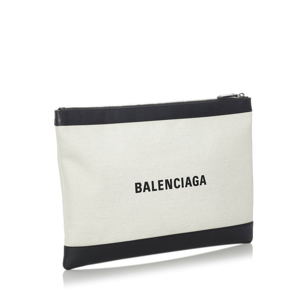 バレンシアガ 373340 9260 W 568024 ホワイト ブラック キャンバス レザー クラッチバッグ レディース BALENCIAGA 【中古】