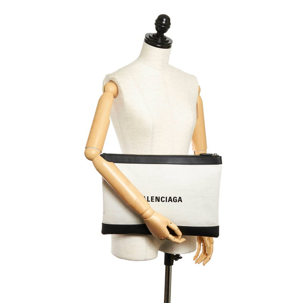 バレンシアガ 373340 9260 W 568024 ホワイト ブラック キャンバス レザー クラッチバッグ レディース BALENCIAGA 【中古】