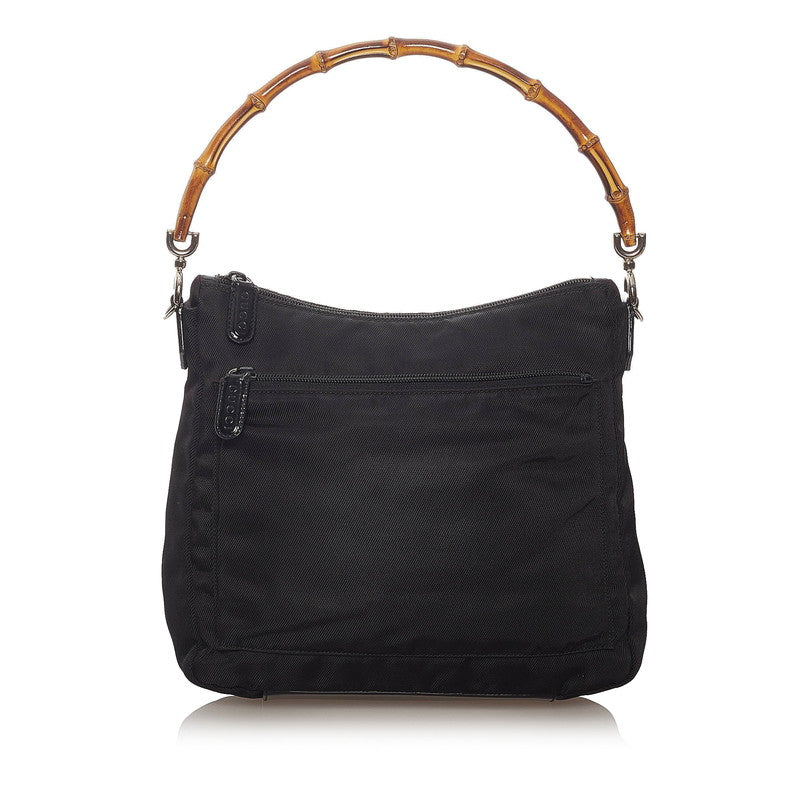 グッチ バンブー ショルダーバッグ 000 2058 ブラック キャンバス レザー レディース GUCCI 【中古】