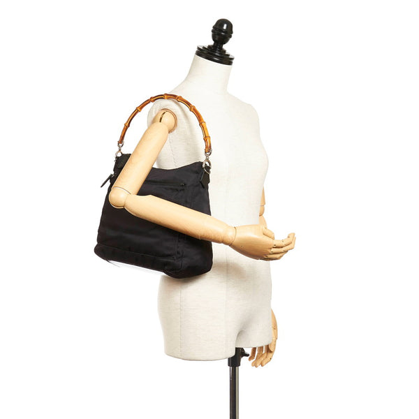 グッチ バンブー ショルダーバッグ 000 2058 ブラック キャンバス レザー レディース GUCCI 【中古】
